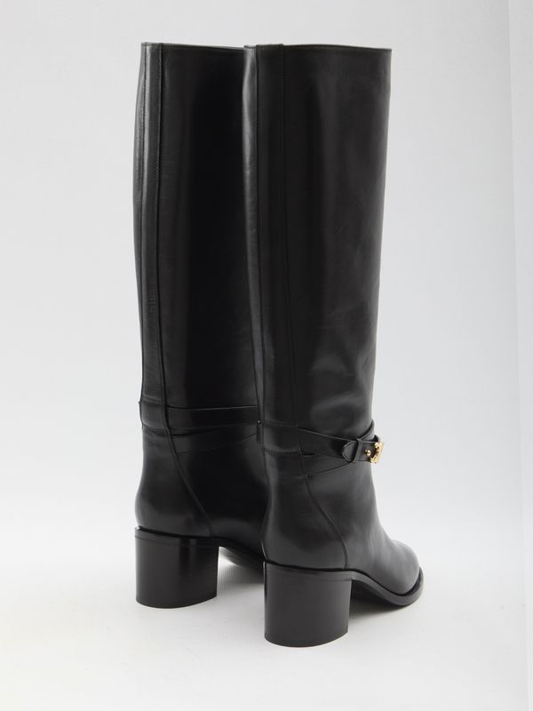 Triomphe Metal Logo Leather High Boots