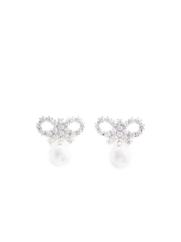 Crystal Bow Decorated Pearl
  Earrings