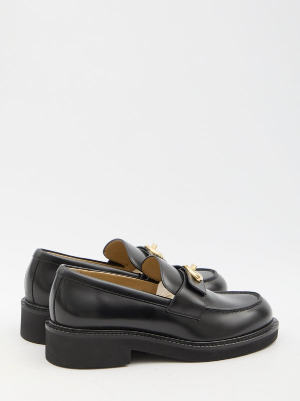 V Logo Leather Loafers