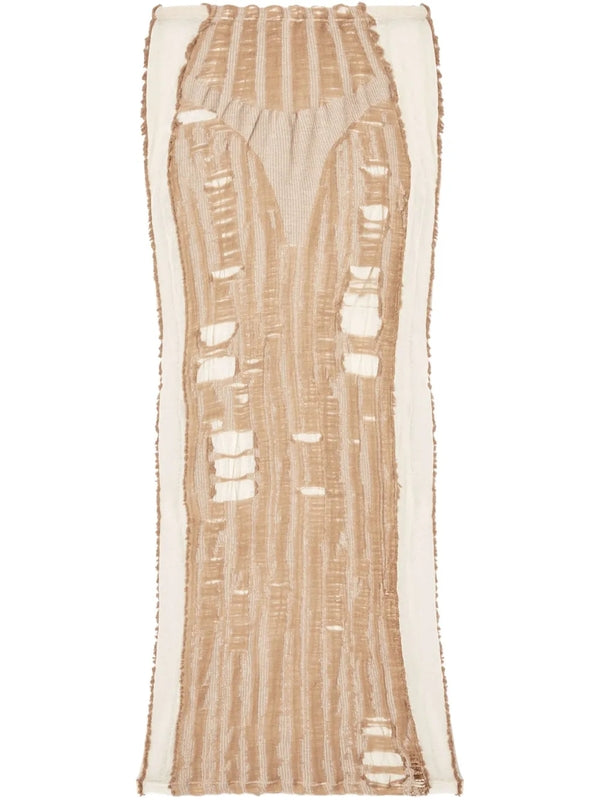 Trompe L'oeil Distressed Long Skirt