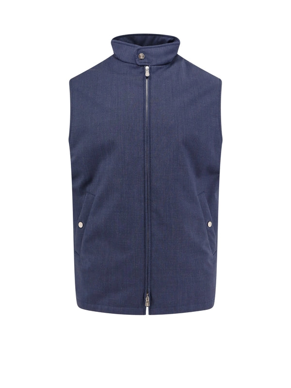 High Neck Wool Zip-Up Vest