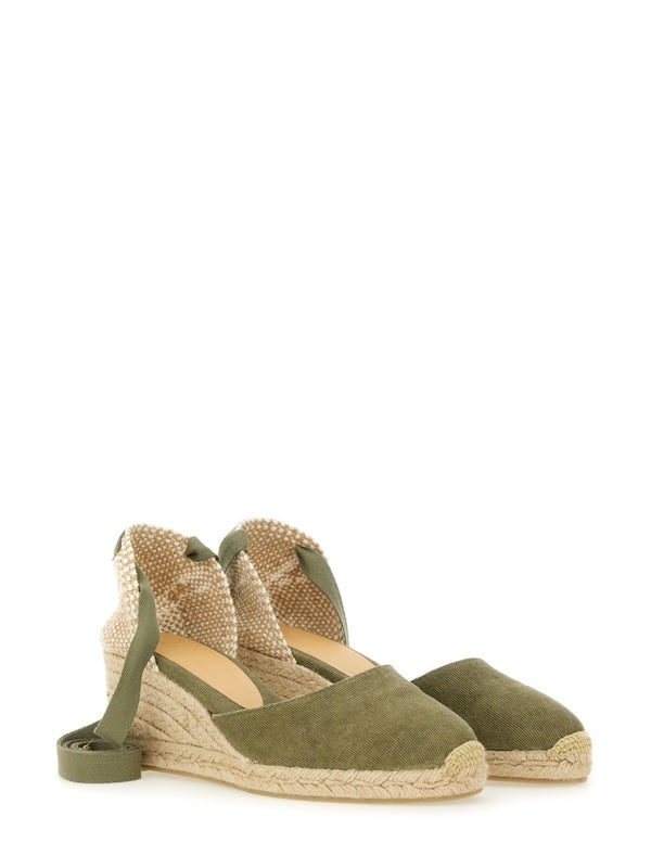 Castañer Green Beige Wedge Sandals