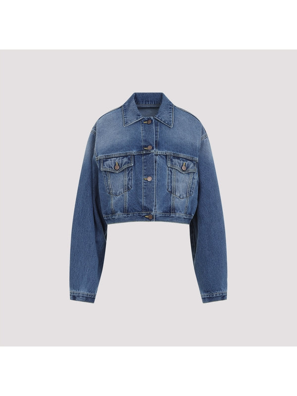 Logo Patch Crop Denim Trucker Jacket