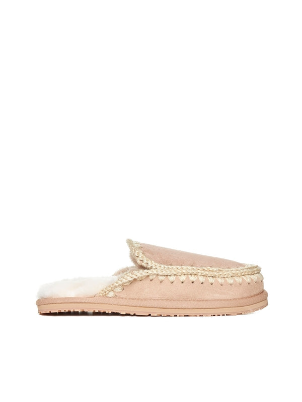 Pink Leather Backless Loafers