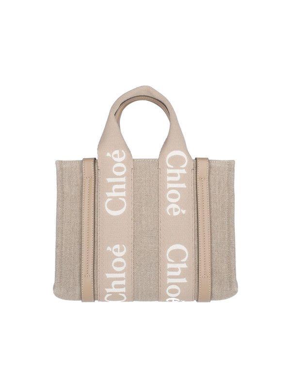 Woody Logo Linen Tote Bag