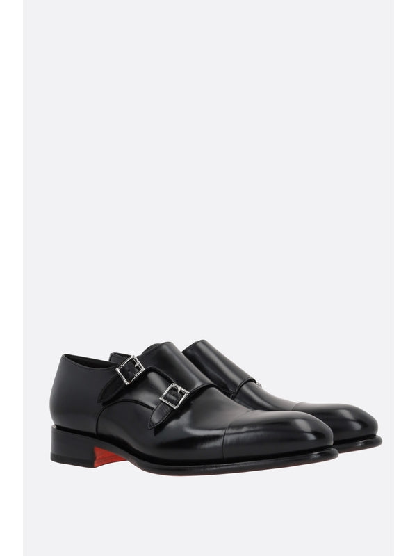 Black Leather Monk Strap Shoes