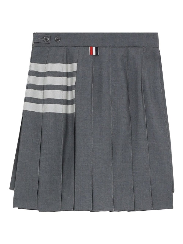 4-Bar Pleated Wool Mini Skirt