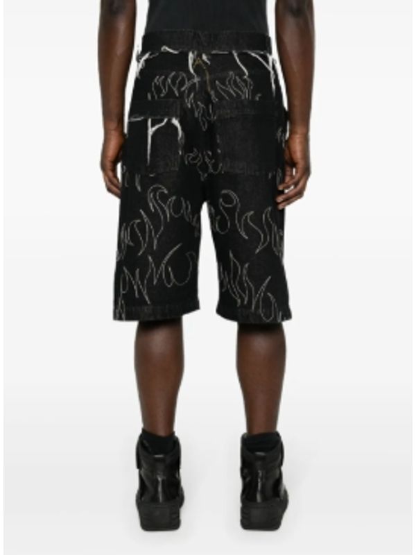 Flame Pattern Denim Bermuda Pants