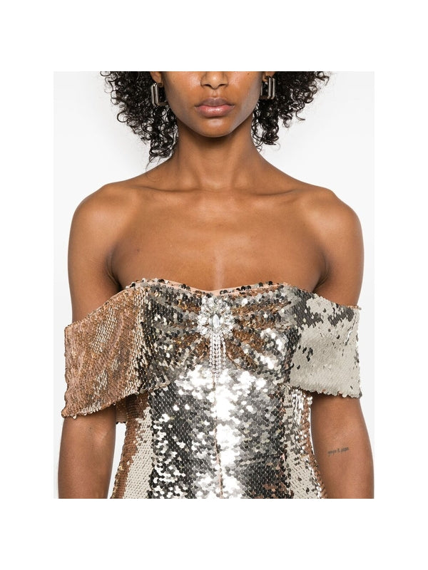 Allover Sequin Open Shoulder
  Mini Dress