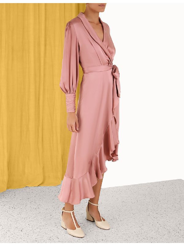 Belted Wrap Silk Midi Dress