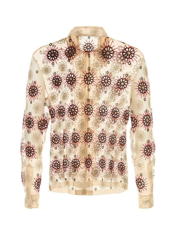 Flower Beads Embroidered Open Work Shirt
