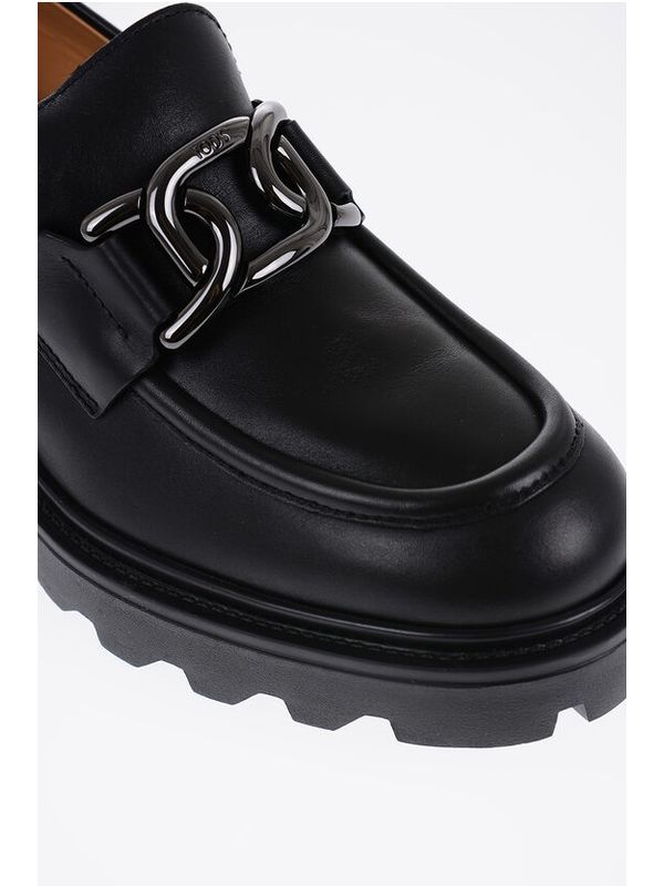 Chain Accent Leather Loafer Heels