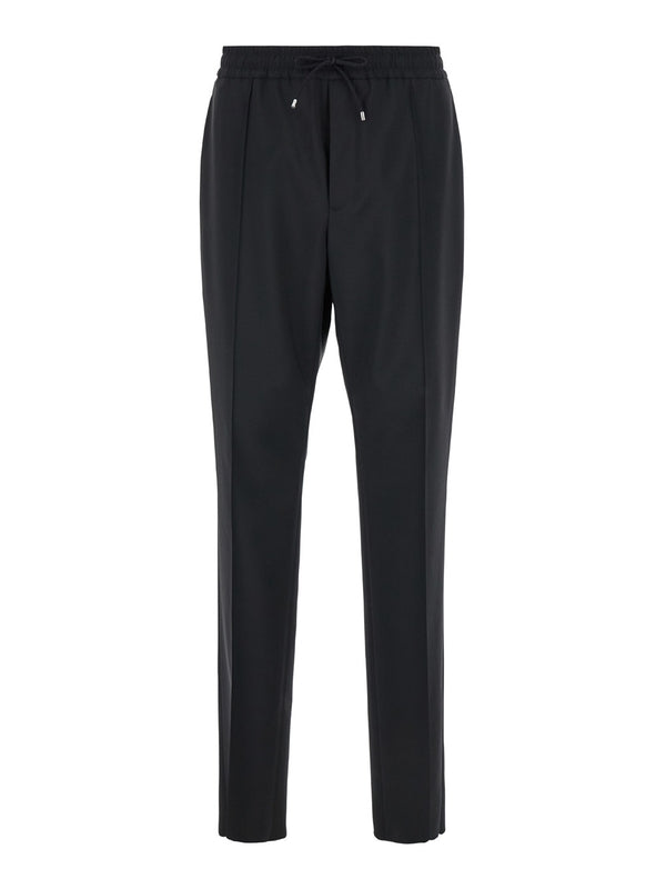Black Jogger Pants with Logo Patch in Wool Blend Man Trousers