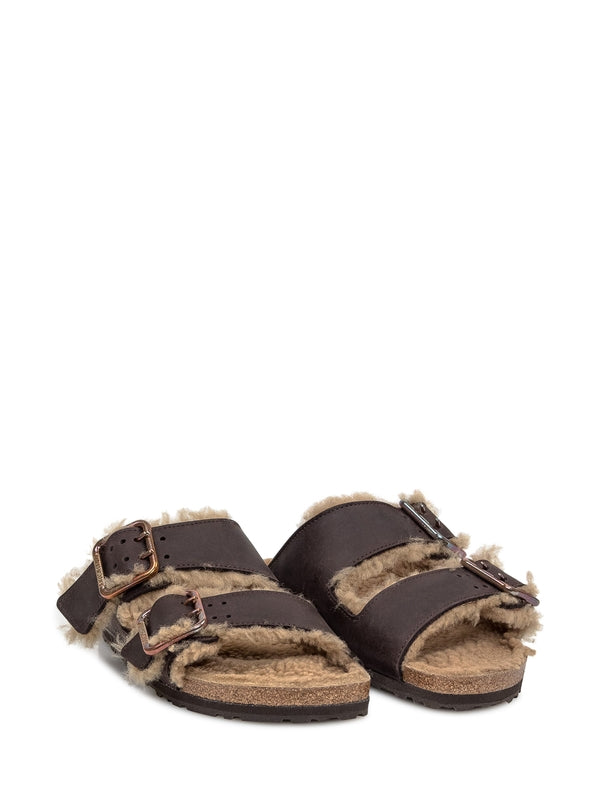 Arizona Buckle Shearling Leather Sandals