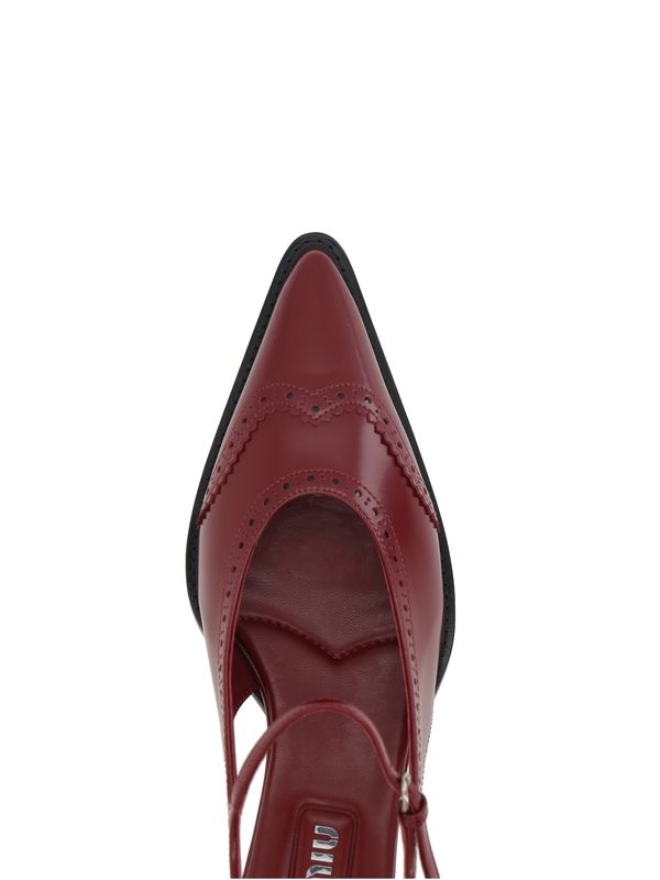 Brogue Detail Leather Slingback Heel