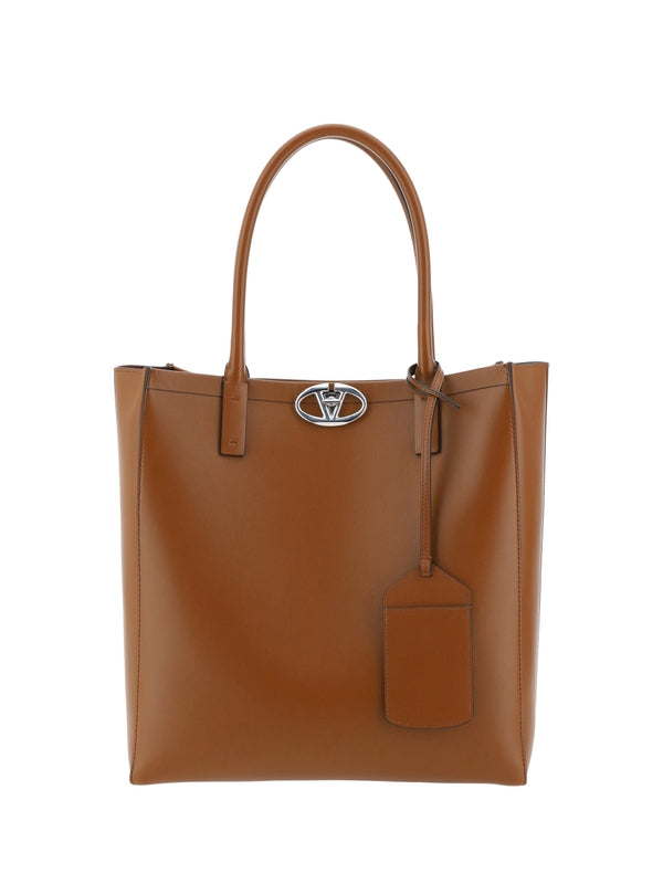 V Logo Leather Tote Bag