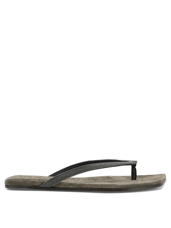 Monili Strap Suede Flip Flops