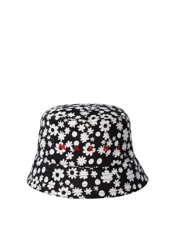 Flower Pattern Logo Embroidery Bucket Hat