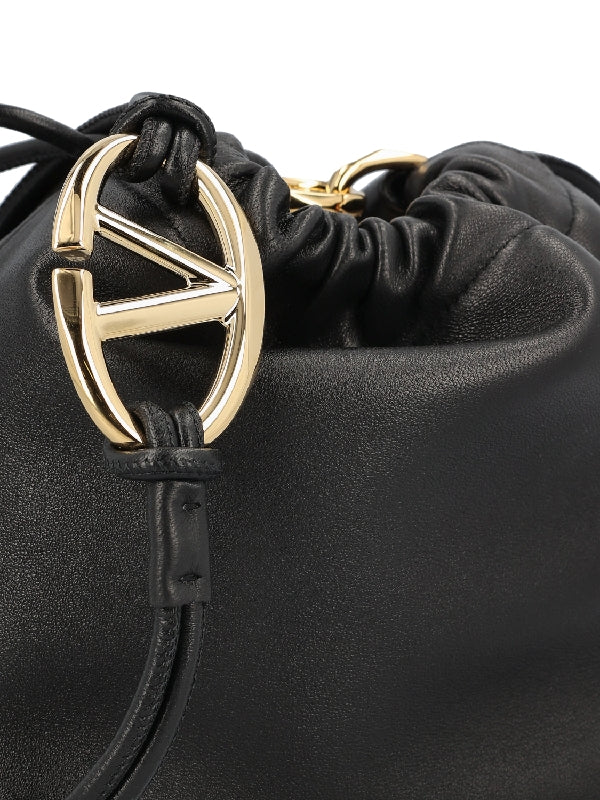 V Logo Puffer Leather Mini Bucket Bag