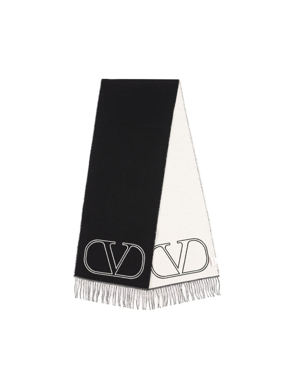 V Logo Wool Cashmere Scarf