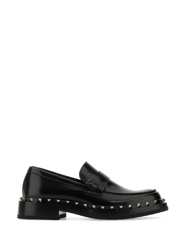 Rockstud Embellished Calfskin Loafers