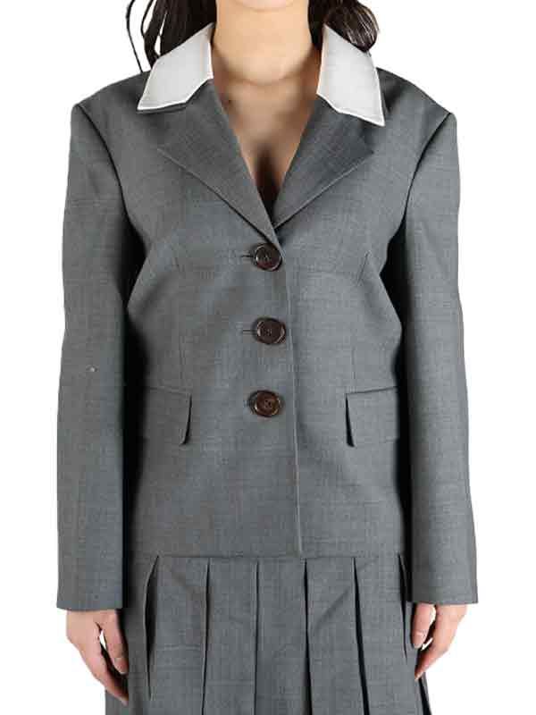 Bow Detail Contrast Lapel Jacket