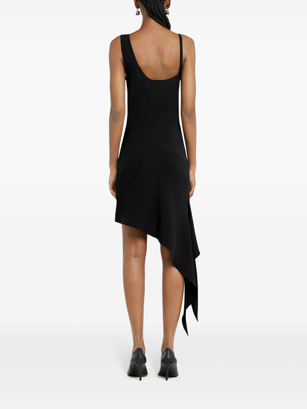 Black Buckle Asymmetric Mini Dress