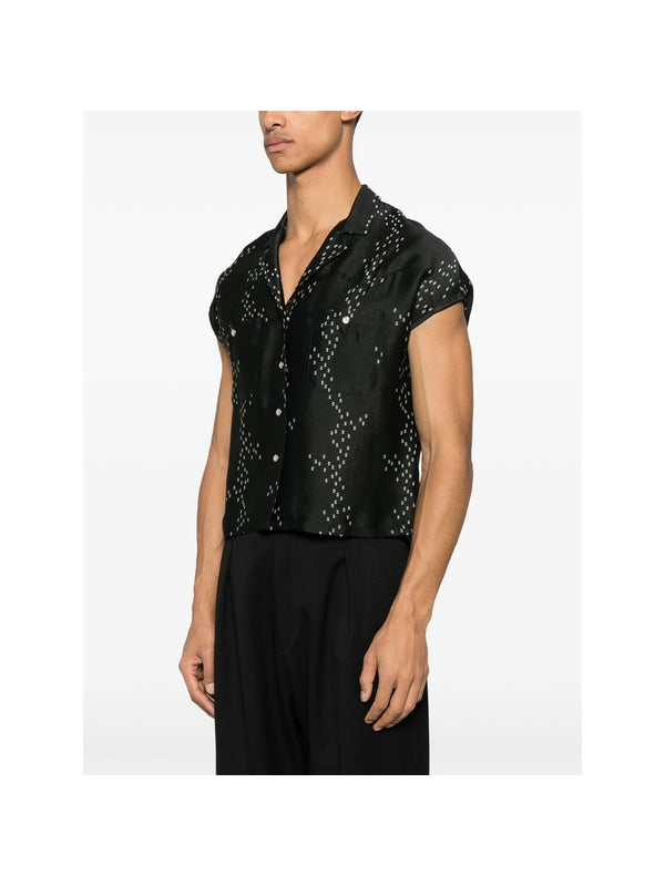Pattern Jacquard Rayon Blend Sleeveless Shirt