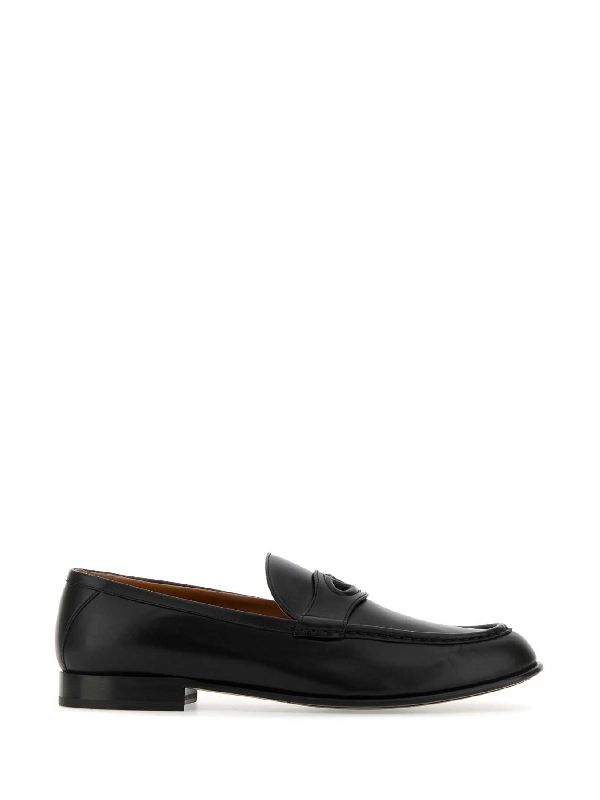 V Logo Leather Loafers