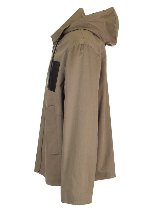 アナグラムレザーパッチフードジャケット