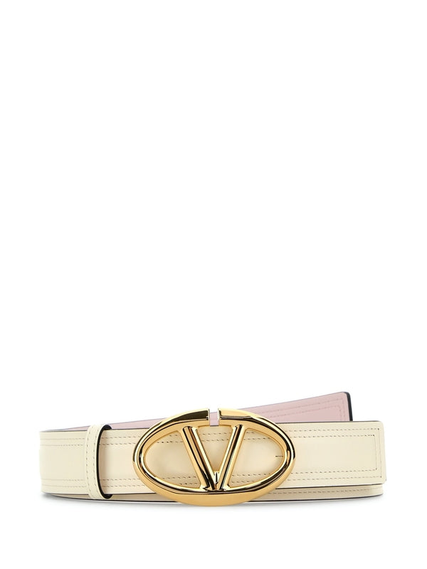 V Logo Buckle Leather Belt