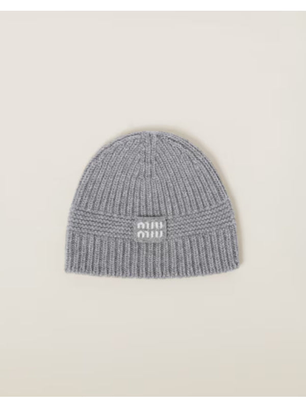 Miu Miu Logo Patch Ribbed Wool Beanie