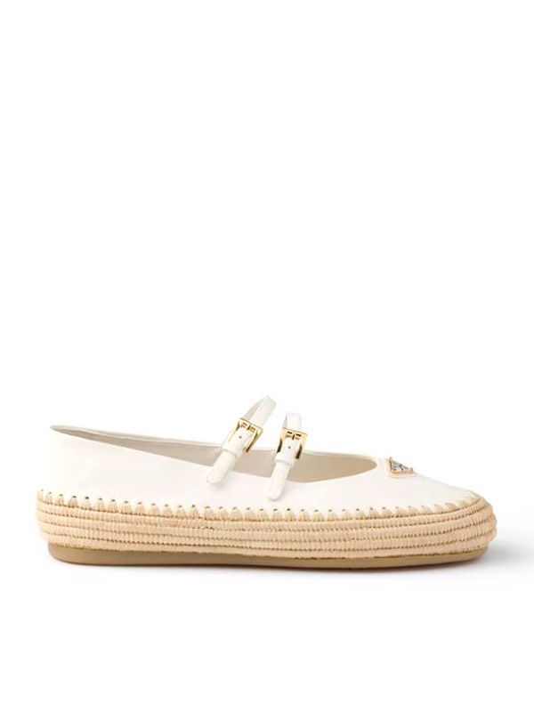 Triangular Logo Raffia Ballerina Flat Shoes