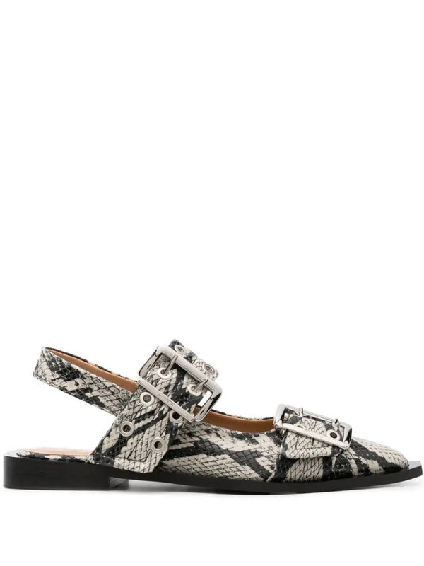 Snake Printing Chunky Buckle Sandals