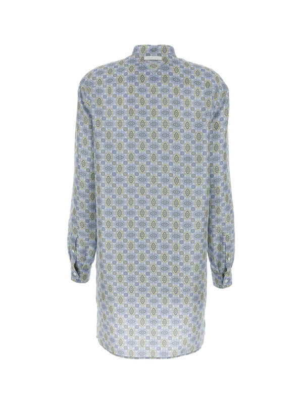 Allover Printing Silk Shirt Dress