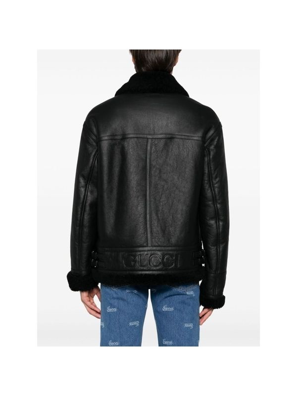 Back Logo Deboss Shearling Lambskin Jacket