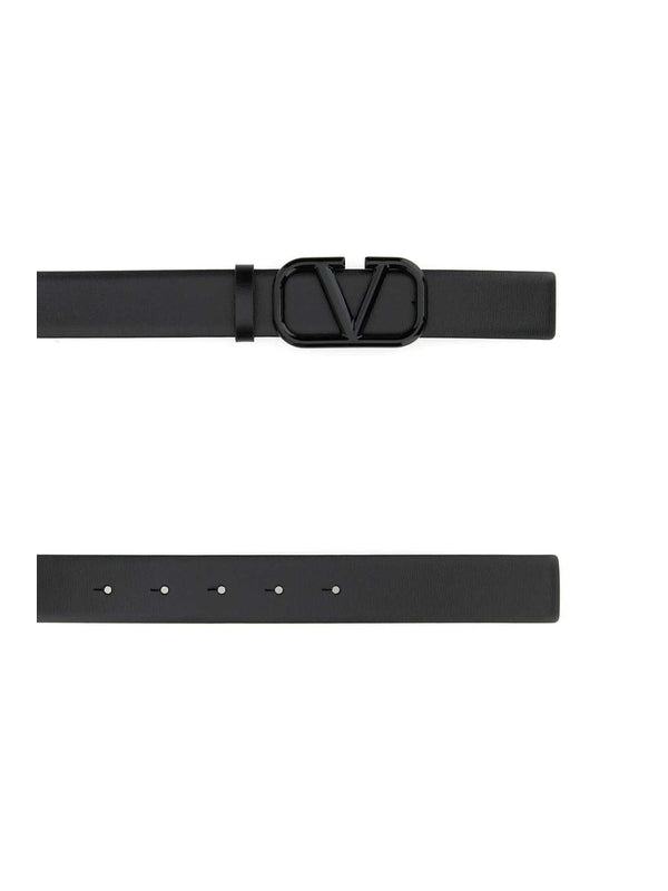 V Logo Buckle Leather Belt