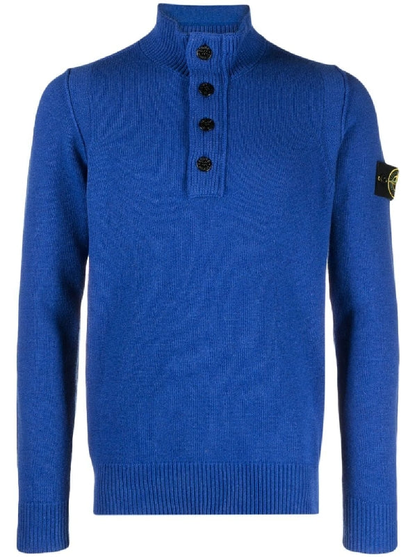 Wappen Patch High Neck Button-Up Knit