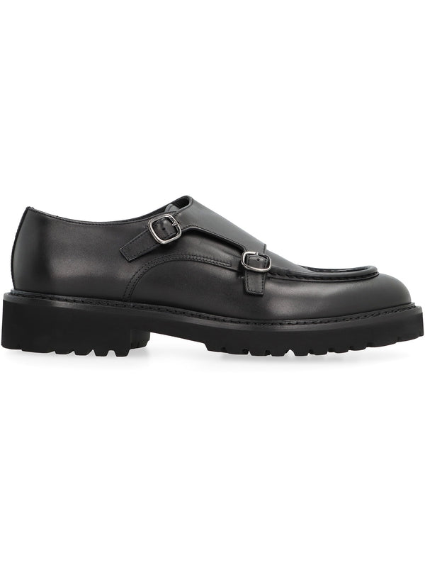 Black Leather Monk Strap Shoes