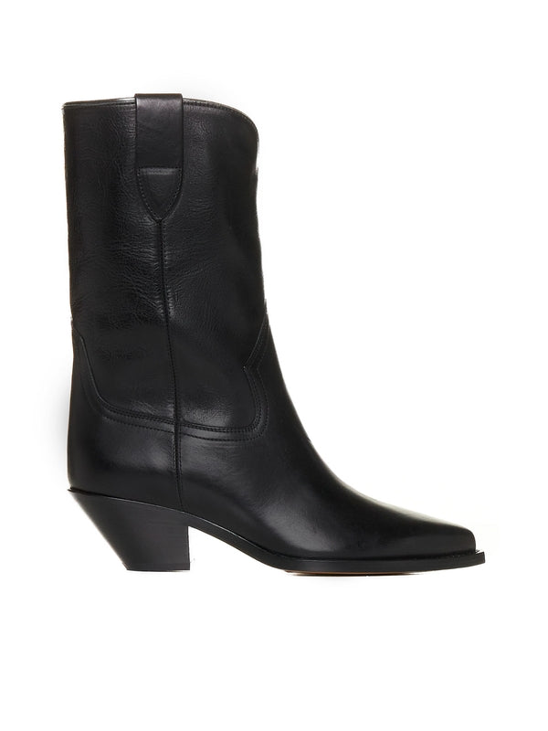 Black Pointed Toe Calfskin Mid Boots