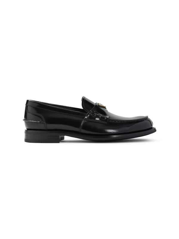 Triangle Logo Brushed Calfskin Loafers