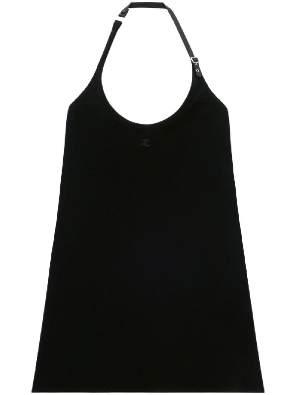 Buckle Halterneck Twill Mini Dress