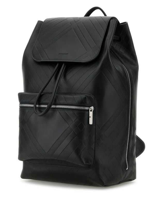 Embossing Check Leather Backpack