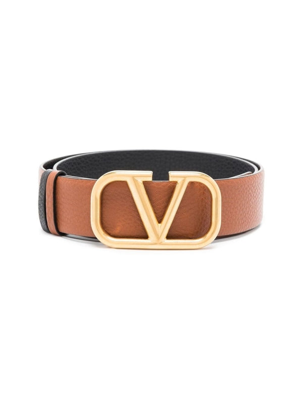 V Logo Reversible Leather Belt