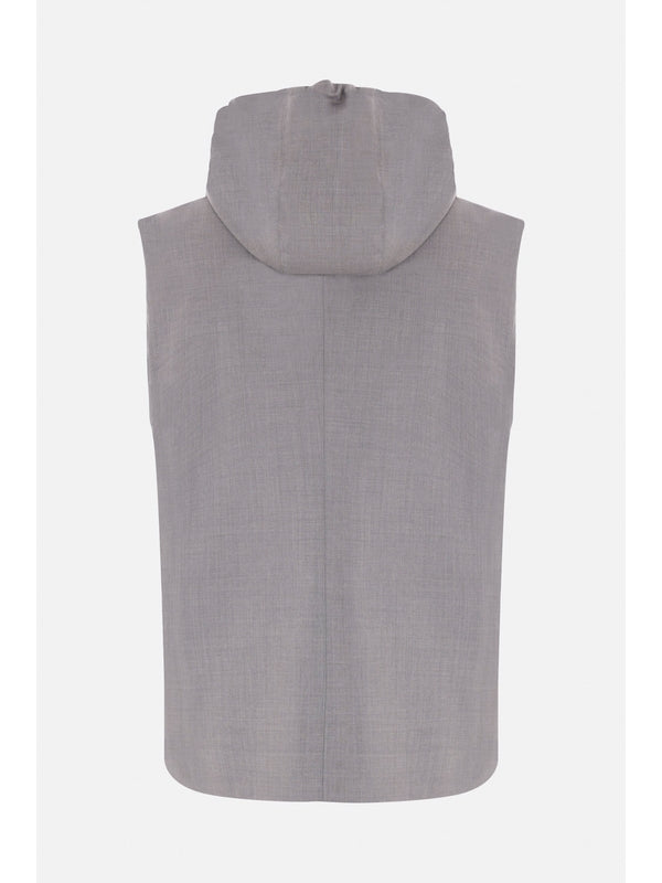 High-Neck Virgin Wool Hooded Vest