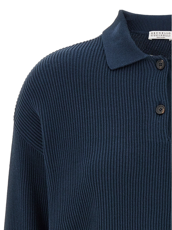 Rib Knit Polo Shirt