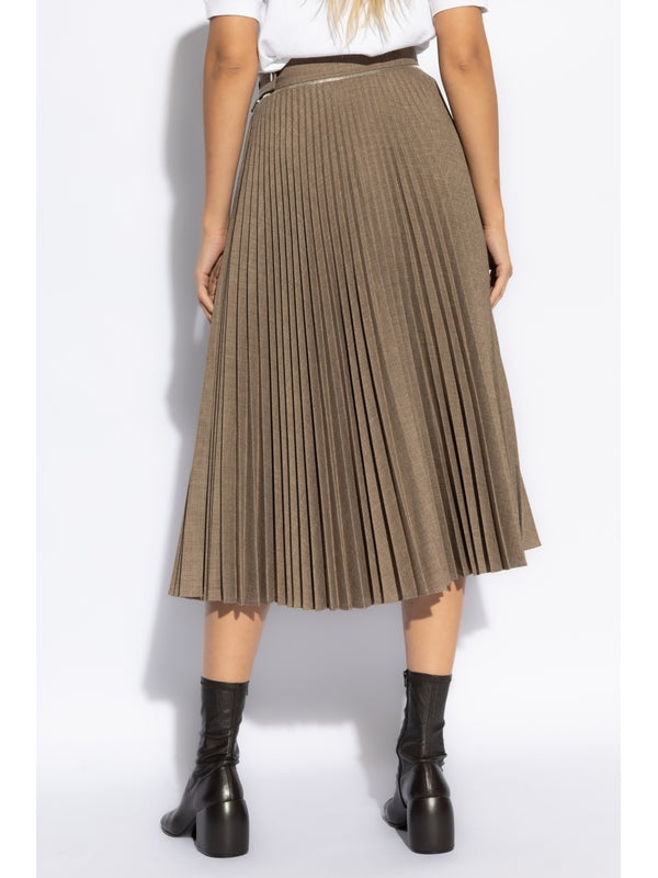 Zipper Detail Pleated Wool Skirt