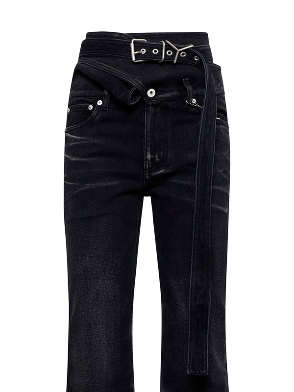 Belt Wrap Flare Denim Pants