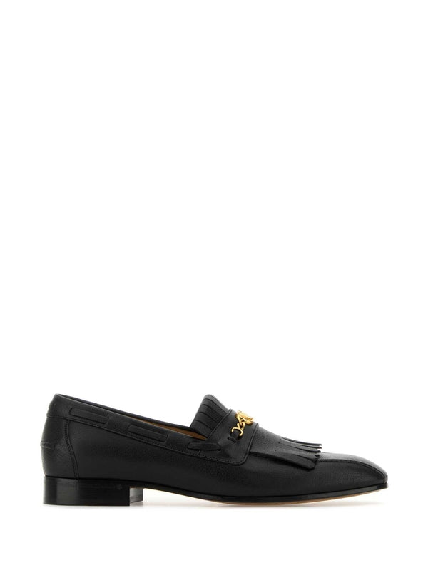 V Logo Fringe Leather Loafers