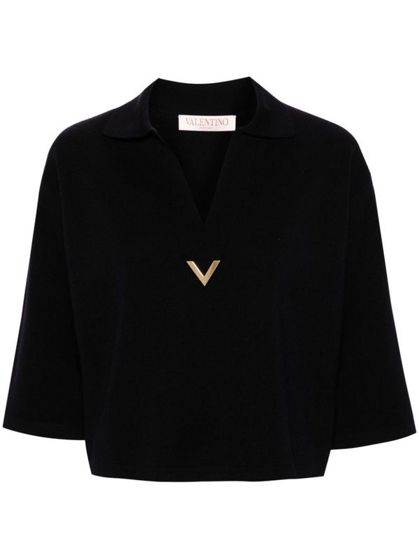 V Logo Short-Sleeve Wool Polo Shirt